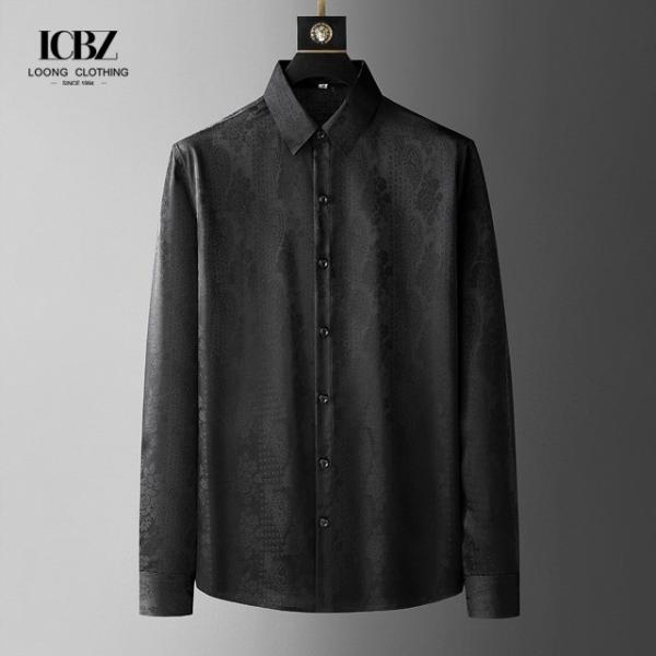 Black Large Size Long Sleeve Cotton Printed Shirt for Men Casual Shirts Slim Fit