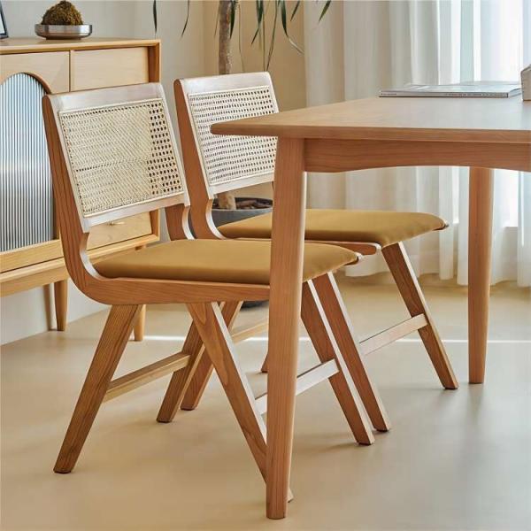 Chaise à bras de salle à manger en bois massif et en rotin