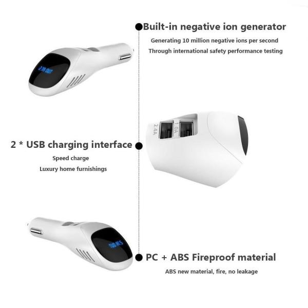Dual USB Car Charger Air Purifier Ionizer For Eliminator Removers Cigarettes Smoke