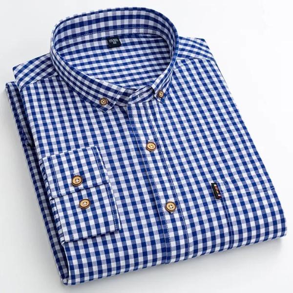                  Plaid Shirt Long Sleeve Check 100% Cotton Men′s Shirt Casual Formal Office Custom Tuxedo Shirt Couple Style             