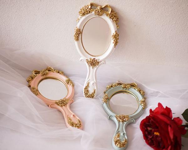 Espejos de maquillaje portátiles de vidrio de madera para niñas