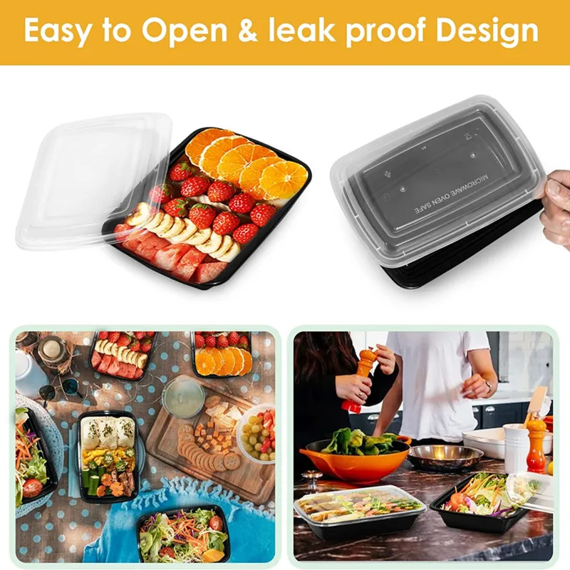 15 Pack Disposable Meal Prep Containers with Lids Stackable Plastic Bento Lunch Box
