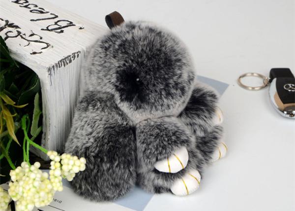 Handmade Fluffy Cute Rabbit Fur Keychain Black Color / White Tips