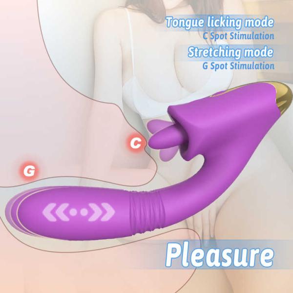 Women Dual Stimulation Adult Toys Silicone 3 In 1 G Spot Thrusting Vibrator With Tongue