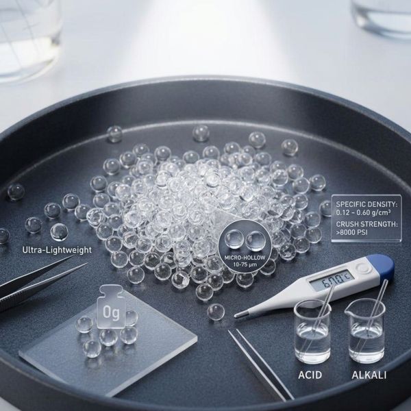 High Surface Area Glass Bubbles Microspheres with 750 Psi Compressive Strength and High Chemical Resistance