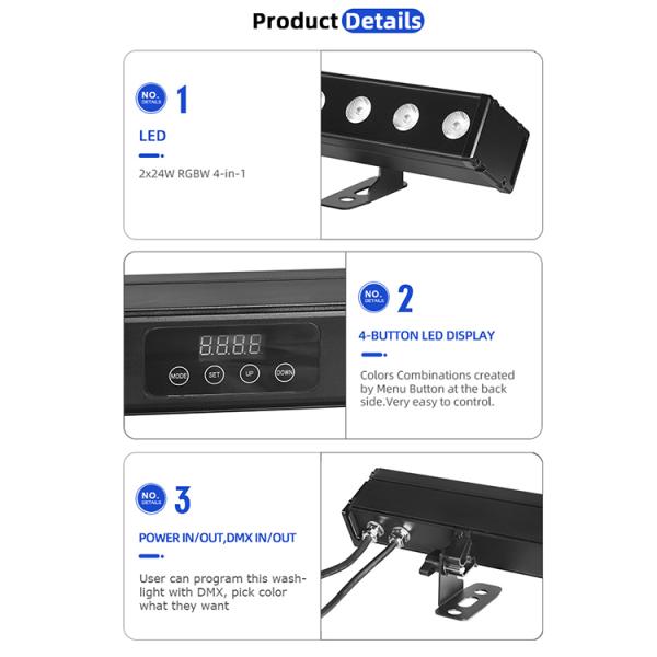 Outdoor Building Led Wall Washer Light IP65 24*2w Waterproof RGBW Wall Washer Bar DJ Led Pixel bar Stage Light Party