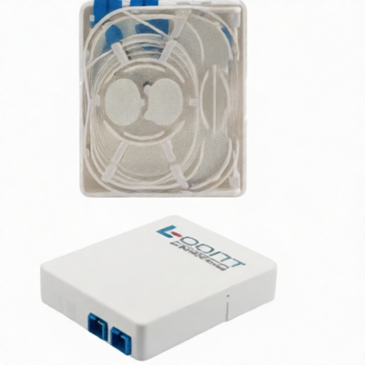 Wall mounted single door optical fiber panel with SC UPC simplex ports and pigtails L com LCFTB E SC