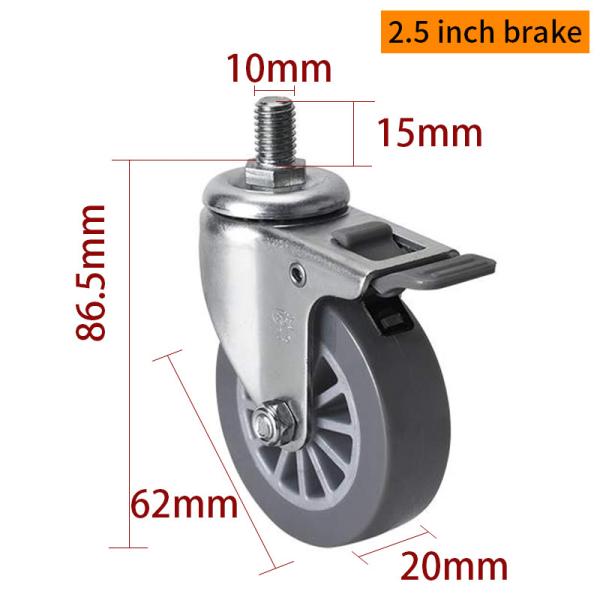 62mm 2.5 Inch Mini Caster Wheels 35kg  Threaded TPU Casters