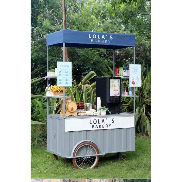 Stainless Steel Insulation Tempered Glass Outdoor Street Vending 3 Wheel Coffee Bike
