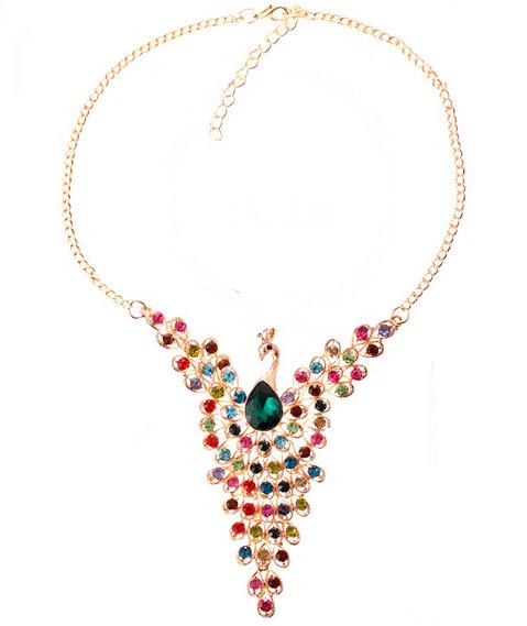 European-American vintage full diamond exaggerated exquisite peacock necklace zinc alloy