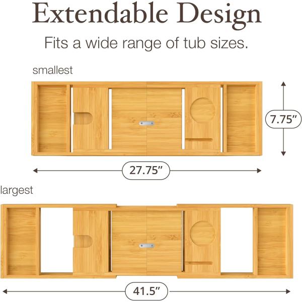 High Quality Bath Caddy Tray for Bathtub - Adjustable Bamboo Tray for Expandable Bathroom Accessories