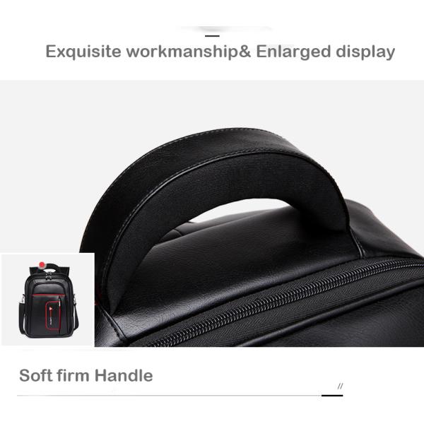 Mochila de viaje de cuero sólido bolso portátil impermeable PU masculino 11.4x6.7x19.3