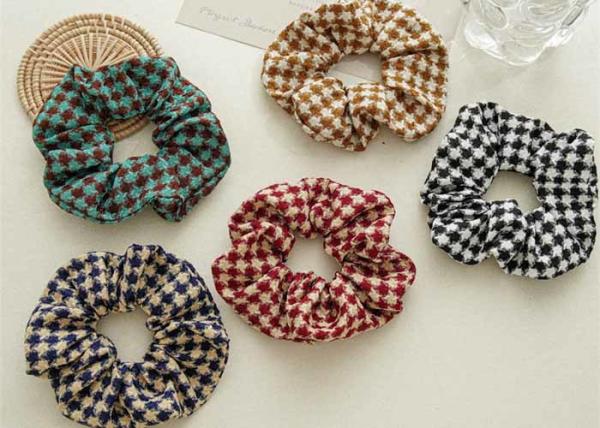 Autumn winter houndstooth lattice thick material fabric art large hair ring high stretch elastic lady head accessories