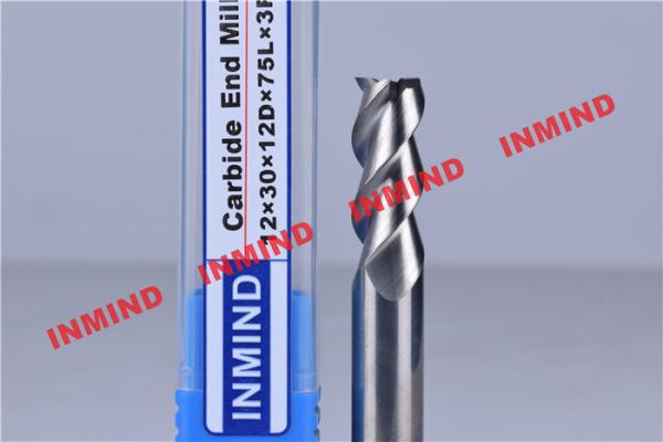 HRC50 8mm / 10mm / 12mm Aluminium End Mill 3 Flute No Coating 45º Helix Angle