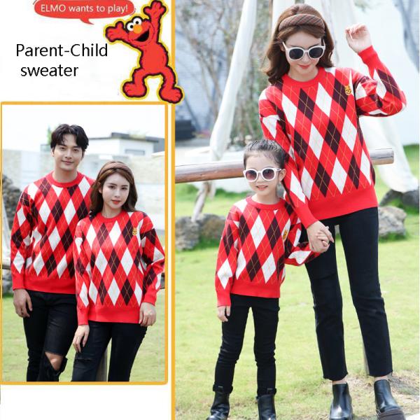 Stylish Pullover Parent-Child Sweater with Long Sleeve and Embroidery Accents for Winter season