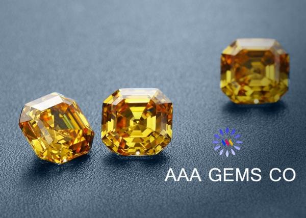 VVS1 Colored Asscher Cut Moissanite 9mm Synthetic Moissanite Yellow