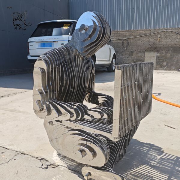 Stainless Steel Sculpture Invisible Working Man Statue Mirror Polished Life Size Modern Art Abstract Custom