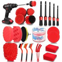 24 piezas de equipo de cepillado de detalle de automóviles Kit de lavado con gel de limpieza para ruedas interiores y exteriores Tablero