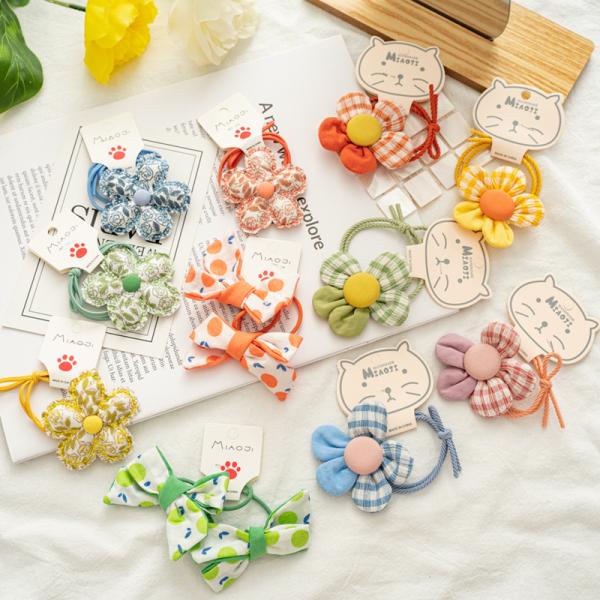 Handmade DIY elastic accessories Children's floral plaid hair rope girl cute cartoon baby hair bow rubber band