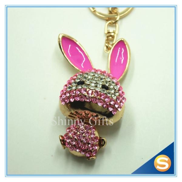 Trendy Rhinestone Cute Rabbit Shape Crystal Gold Plated Key Chain For Handbag Decoraction