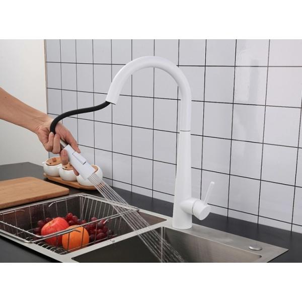 4 Hole Single Handle White Stainless Steel Pull Out Tap Kitchen Faucet  Mixer