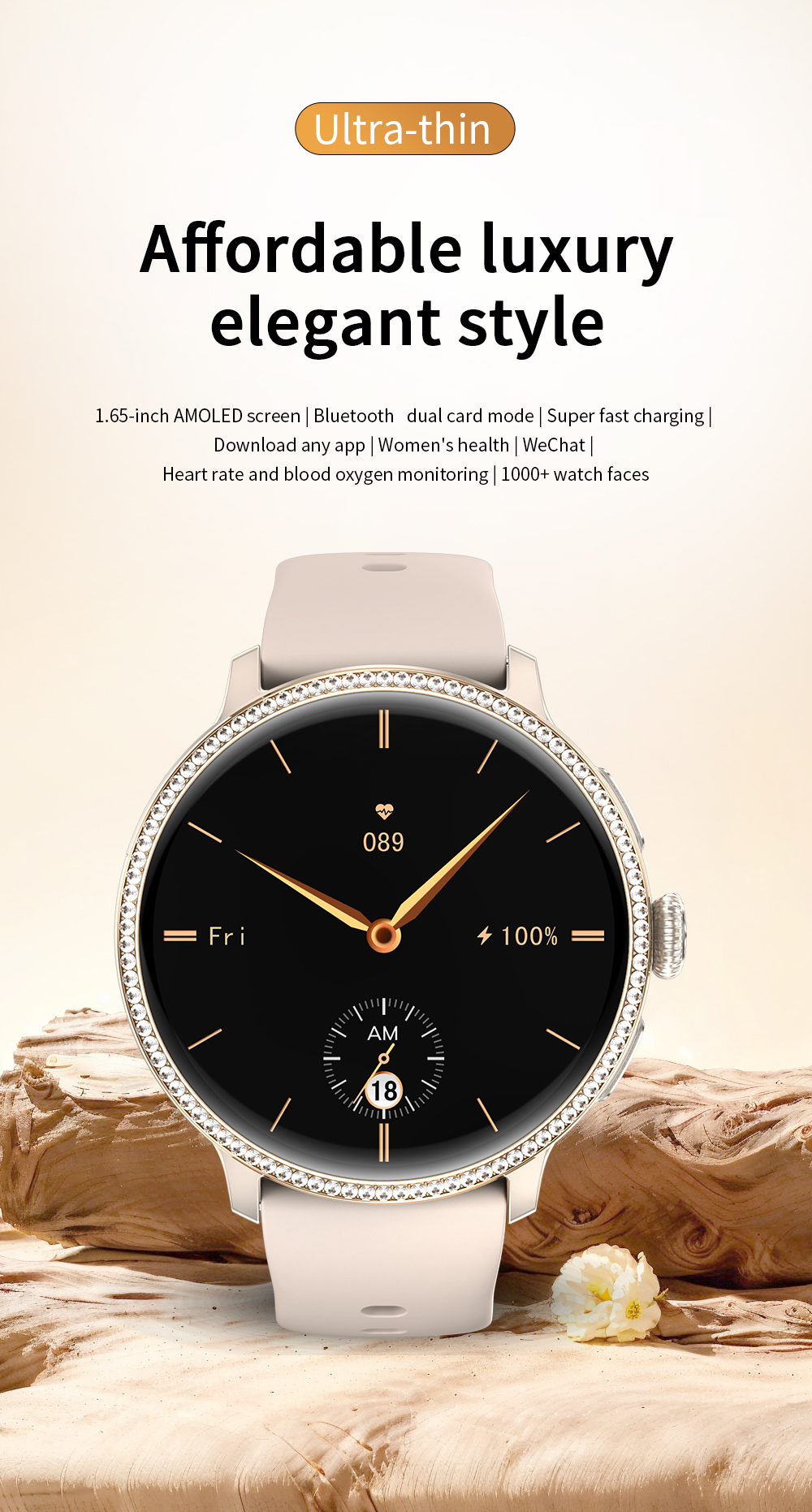 H80 4G Android Women Smart Watch AMOLED Display 3GB+32GB Storage NFC SIM Card Video Call IP68 Waterproof AI Voice Assistant