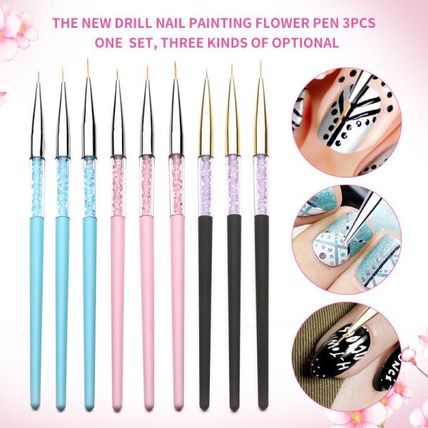 Crystal Painting 11mm 3d Nail Liner Brush Nail Art Tools 3pcs Set Plastic Handle