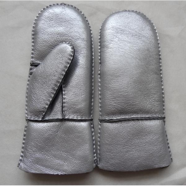 Shearling Sheepskin Merino Leather Gloves 100% Handmade Silver / Gold Color