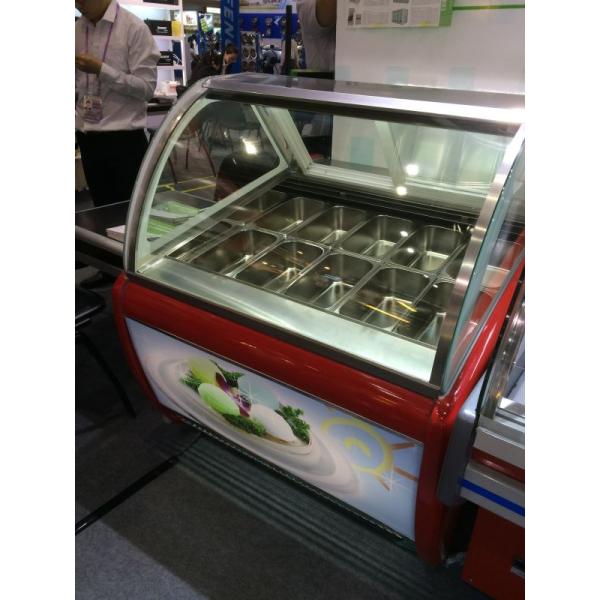 12 вкусов Двухрядные кастрюли из нержавеющей стали мороженое дисплей морозильник