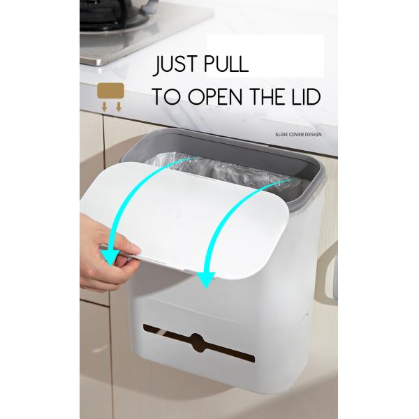 Restaurants Anti-odor Wall Mounted Hanging Slide Cover Trash Can Plastic Rubbish Bin