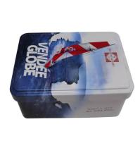 La galleta rectangular decorativa Tin Can CMYK barniza las latas vacías con la tapa con bisagras