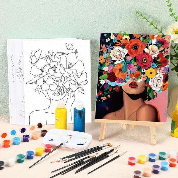 8 x 10 pouces Kit de toile pré-imprimée pré dessinée toile de coton Afro Queen pour les cadeaux pour adultes