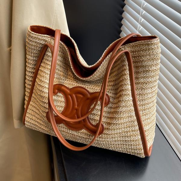 Women Small Straw Bags Summer Beach Tote Bag Handmade Woven Hobo Purse Handbag Customized New Arrival Hand Made Natural Straw Raffia Blue Striped Crochet Beach Bag Crochet Bags Custom Order