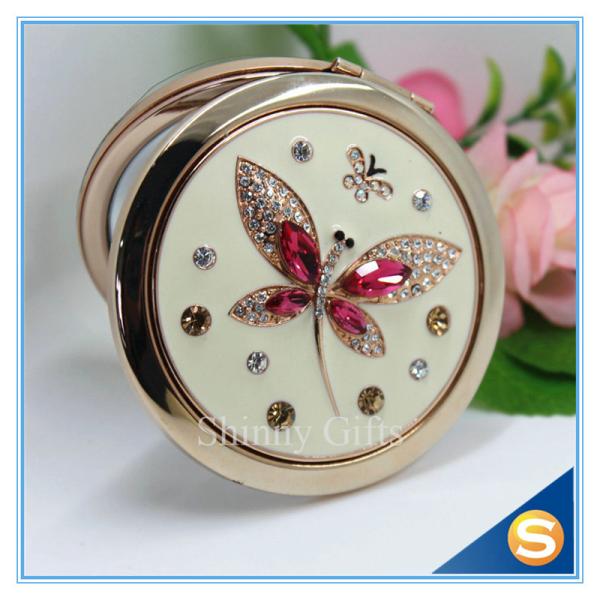 Shinny Gifts Butterfly Design Rhinestone Pocket Mirror Metal Handbag Mirror