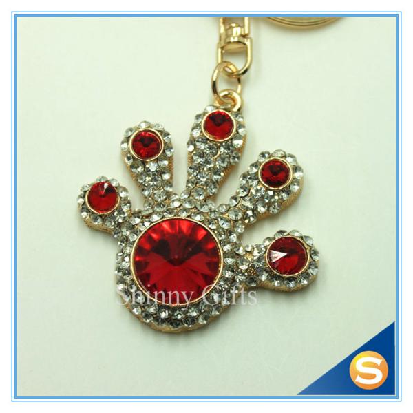 Rhinestone palmation Hand Shape Pendant key chain Custom Jewelry metal Key Chain