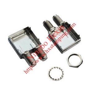 two f connector with tinplate shielding case