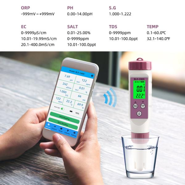 6-in-1 Digital Water Quality Meter pH/EC/TDS/ORP/Salt/Temperature Drinking Water Tester
