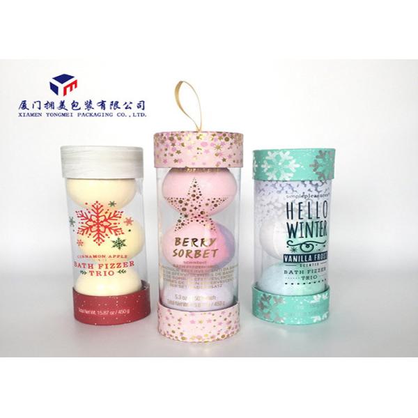 High Durability Plastic Cylinder Packaging Tubes With Pink Hard Paper Covers