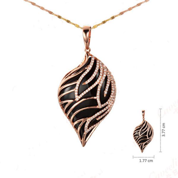 18K Rose Gold Black Onyx Diamonds  Ring Pendant Earrings Jewelry Set (GDSET002)