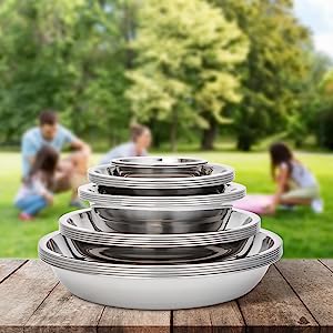 Stainless Steel Camping Plates Cups And Bowls Set. Camping Dish Set, Camping Mess Kits, Dinnerware Set