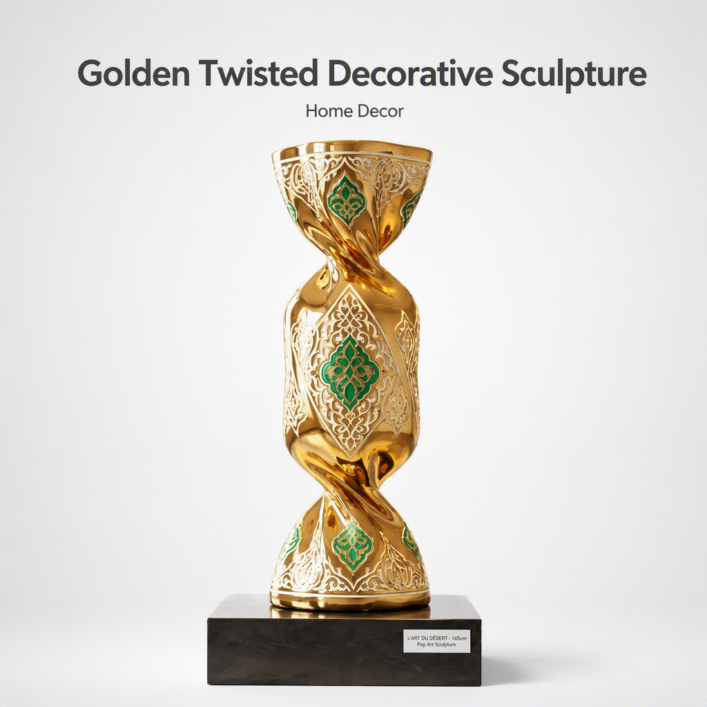 Luxury Islamic Art: Saudi Gold Twisted Candy Sculpture | Custom Modern Decor