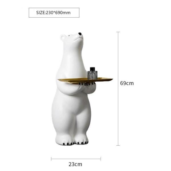 Creative White Polar Bear Side Table Large Floor Stand Decor With Tea Tray
