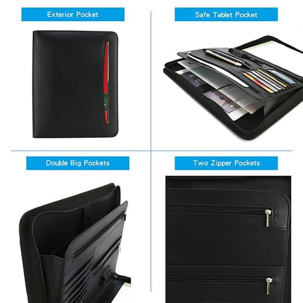 Professional Leather Business Portfolio Zipper Closure With 11 Inch Tablet Pocket