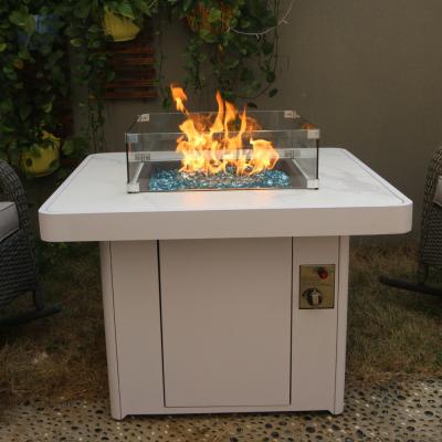 Outdoor Square Stone Propane Fire Pit With 10 Stainless Steel Ring Burner