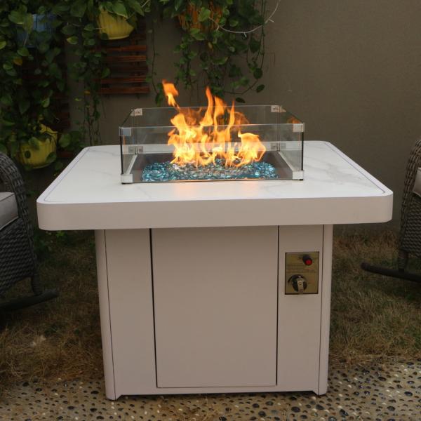Outdoor Square Stone Propane Fire Pit With 10 Stainless Steel Ring Burner