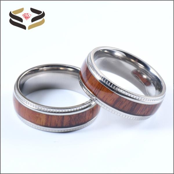 Bandas de titanio de bodas de 8 mm para hombres con color de incrustación de madera Koa