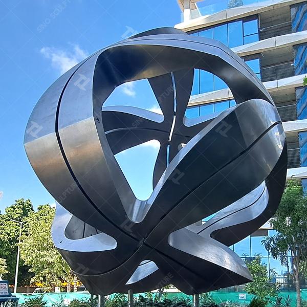 Custom Stainless Steel Sphere Sculpture With Matte Surface For Outdoor Decoration