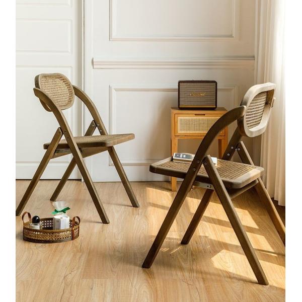 General Home Furniture Sturdy French Modern Style Foldable Chair Rattan Back Solid Wood Dining Chair Folding Chair