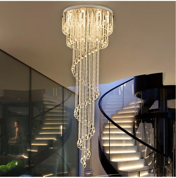 Modern Double Spiral Staircase Lustre Crystal ceiling lights for entrance hallway(WH-NC-54)