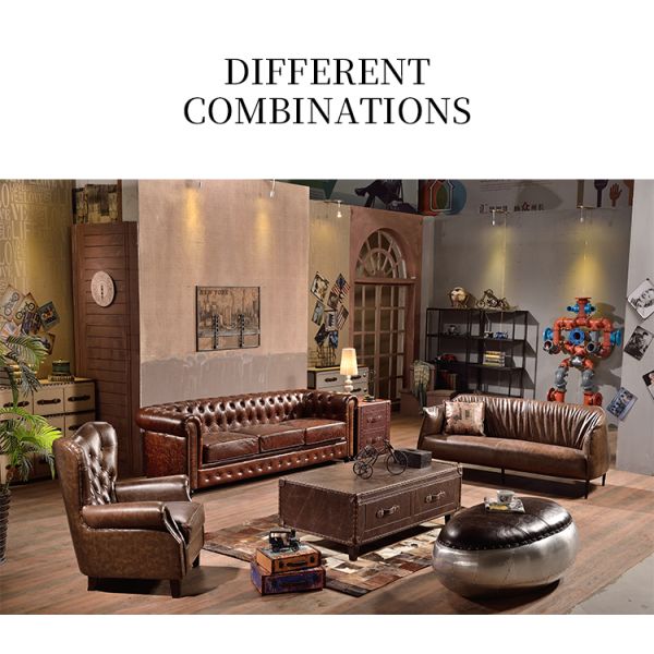 Nidea #8826 Foshan Factory Custom-Made American-Style Retro High-Back Tiger Chair Genuine Leather Leisure Sofa  Chair Bedroom Living